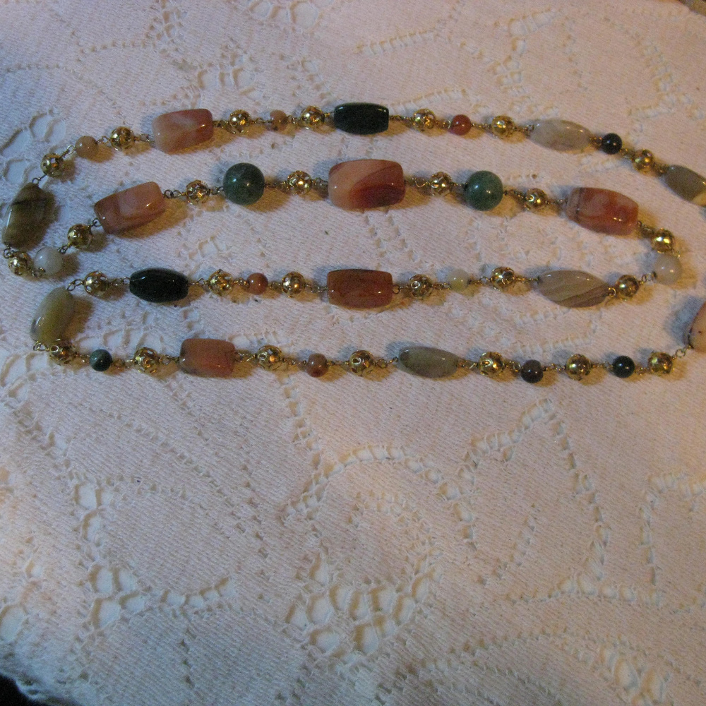 Goldtone beaded stone necklace